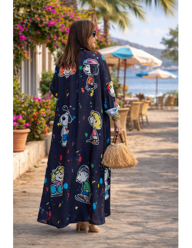 Vestido camisero estampado personajes negro