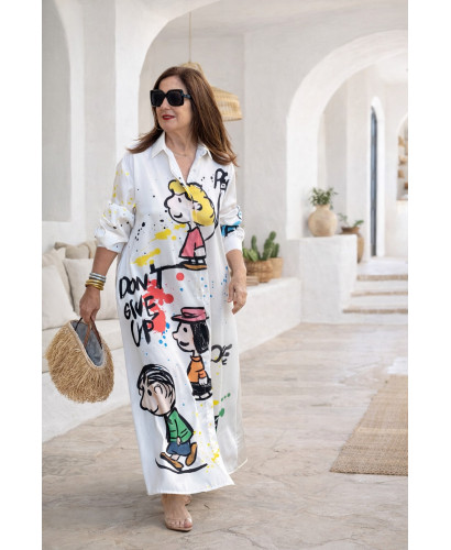 Vestido camisero estampado personajes blanco roto 2