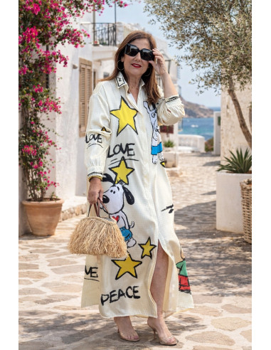 Vestido camisero estampado personajes vichy...