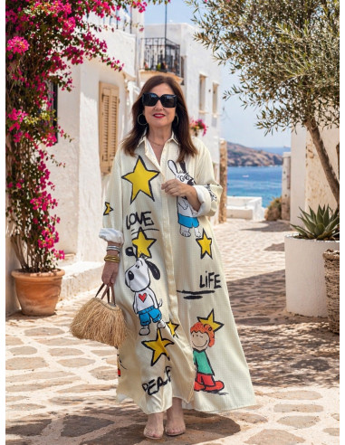 Vestido camisero estampado personajes vichy...