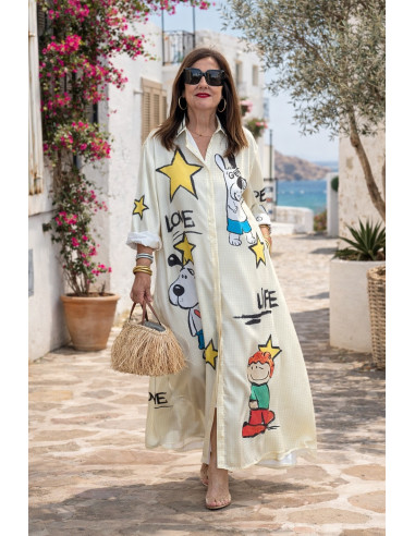 Vestido camisero estampado personajes vichy...