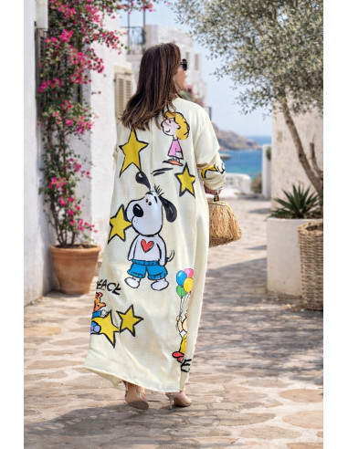 Vestido camisero estampado personajes vichy...