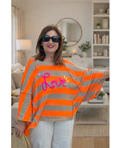 Suéter bordado Love rayas