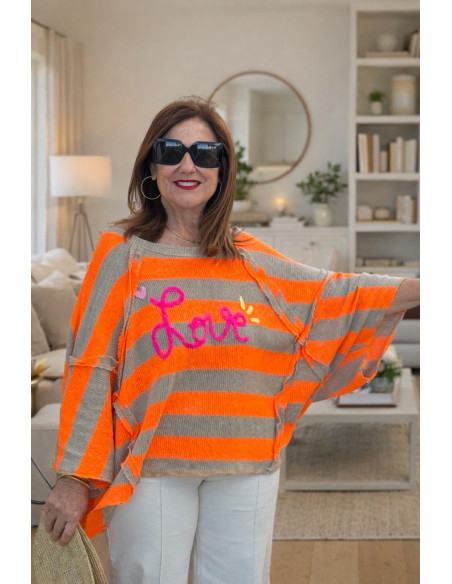 Suéter bordado Love rayas