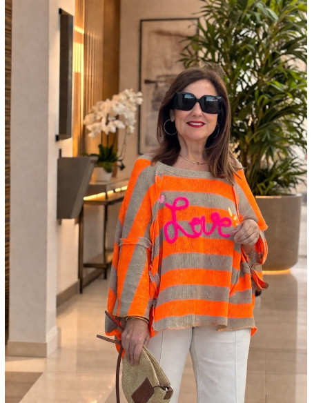 Suéter bordado Love rayas