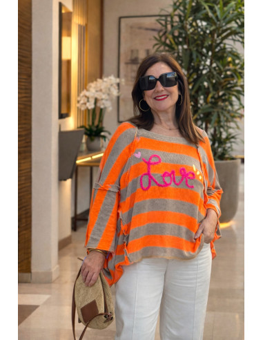 Suéter bordado Love rayas