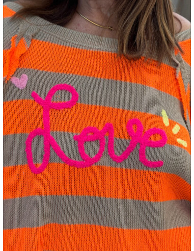 Suéter bordado Love rayas