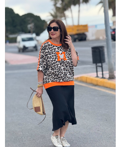 Camiseta animal print M strass naranja 2
