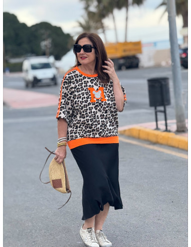 Camiseta animal print M strass naranja