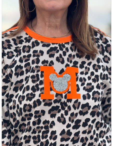 Camiseta animal print M strass naranja