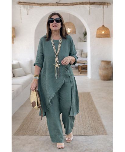 Conjunto Lino verde Asimétrico