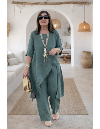 Conjunto Lino verde Asimétrico