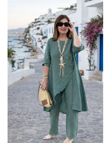 Conjunto Lino verde Asimétrico