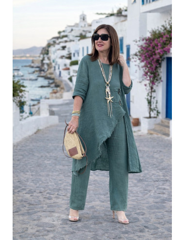 Conjunto Lino verde Asimétrico