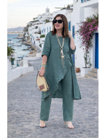 Conjunto Lino verde Asimétrico