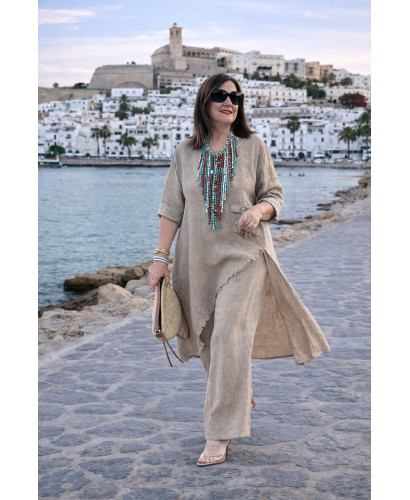 Conjunto lino tostado Asimétrico