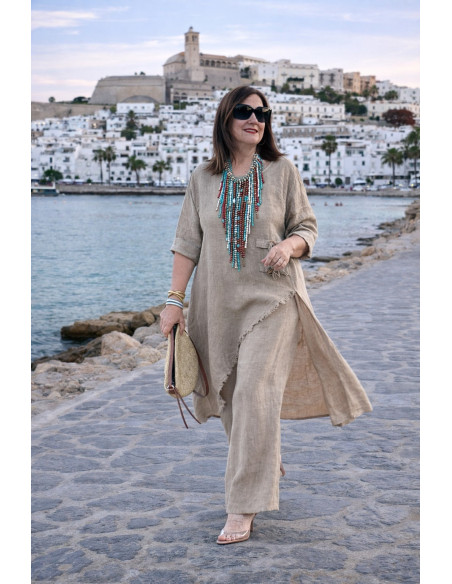 Conjunto lino tostado Asimétrico