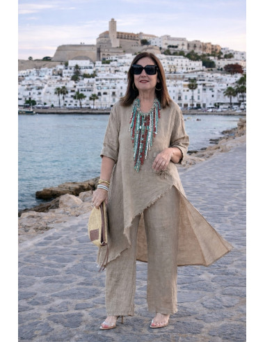 Conjunto lino tostado Asimétrico