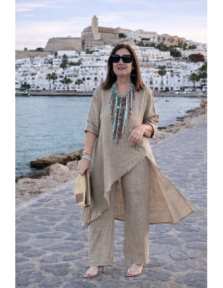 Conjunto lino tostado Asimétrico