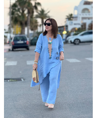 Conjunto lino celeste Asimétrico