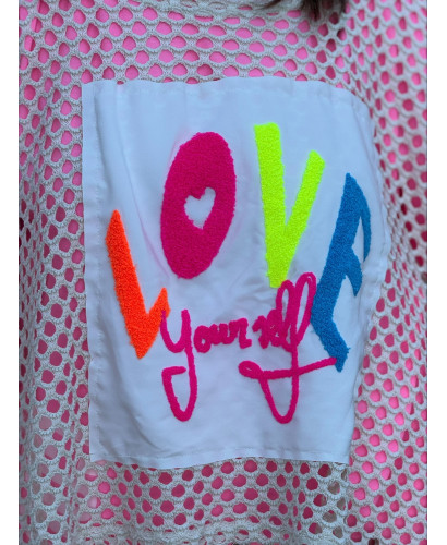 Suéter calado crudo Love flúor 2