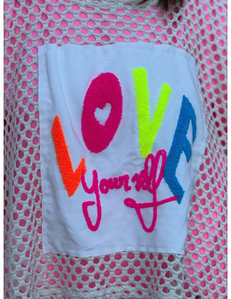 Suéter calado crudo Love flúor