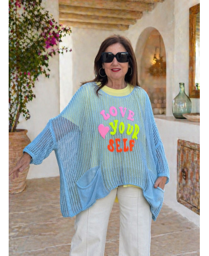 Suéter calado azul Love Your self