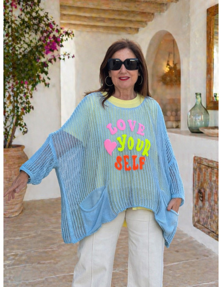 Suéter calado azul Love Your self