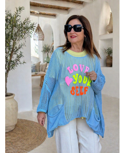 Suéter calado azul Love Your self 2