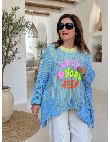 Suéter calado azul Love Your self