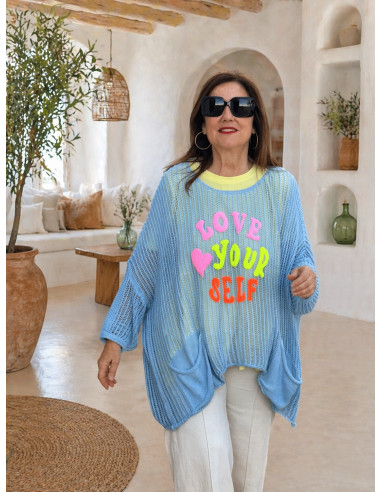 Suéter calado azul Love Your self