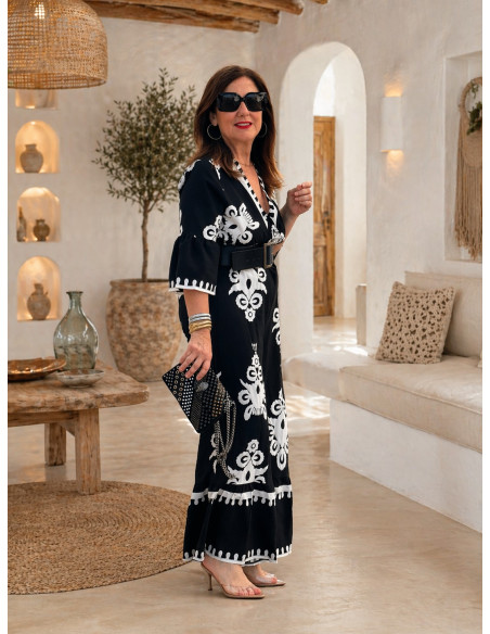 Mono negro estampado blanco