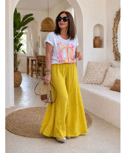Pantalón lino amarillo pata de elefante 2
