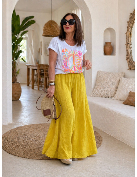 Pantalón lino amarillo pata de elefante