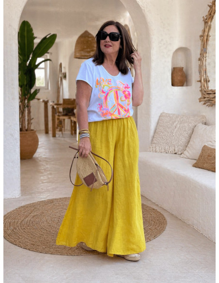 Pantalón lino amarillo pata de elefante