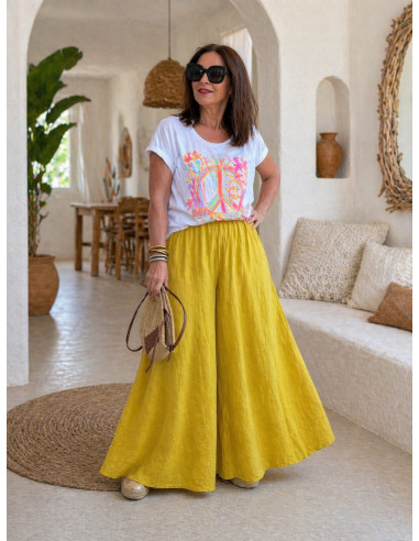 Pantalón lino amarillo pata de elefante