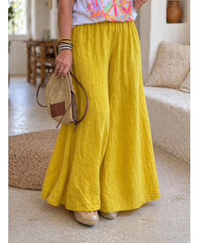 Pantalón lino amarillo pata de elefante