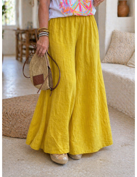 Pantalón lino amarillo pata de elefante
