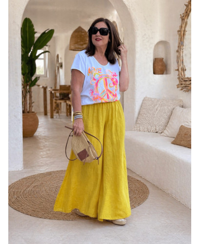 Camiseta blanca símbolo paz flúor 2