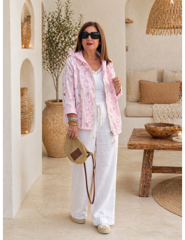Chaqueta Fina rosa con Corazones y Capucha
