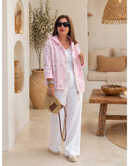 Chaqueta Fina rosa con Corazones y Capucha