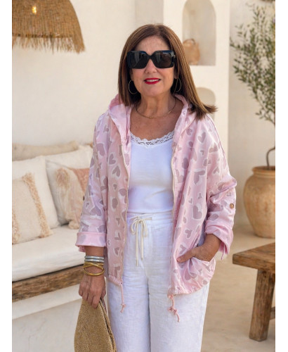 Chaqueta Fina rosa con Corazones y Capucha