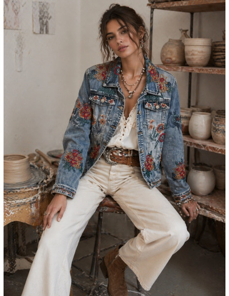 Cazadora vaquera bordada con lentejuelas