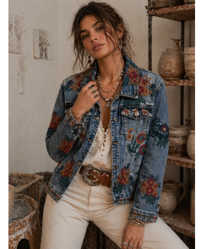 Cazadora vaquera bordada con lentejuelas