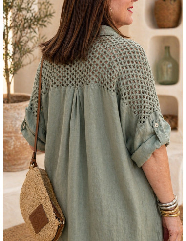 Vestido Camisero de Lino con Corazones de...