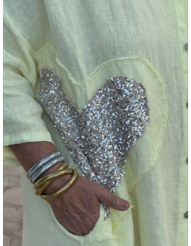 Vestido Camisero de Lino con Corazones de...