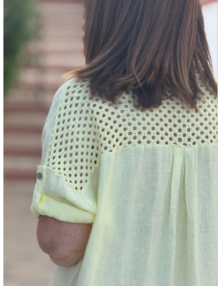 Vestido Camisero de Lino con Corazones de Lentejuelas amarillo