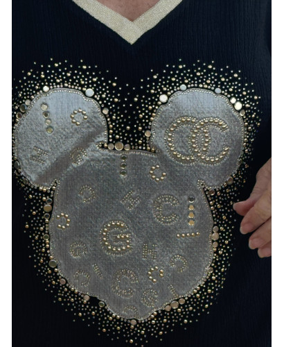 Camiseta bambula Mickey strass negra 2