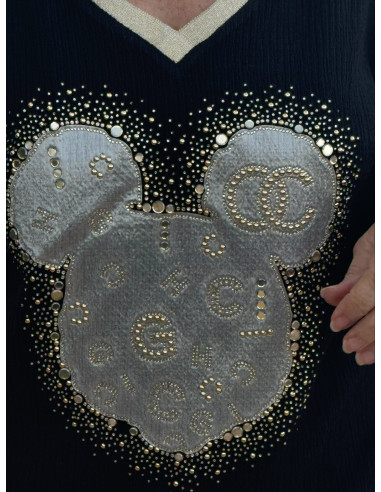 Camiseta bambula Mickey strass negra