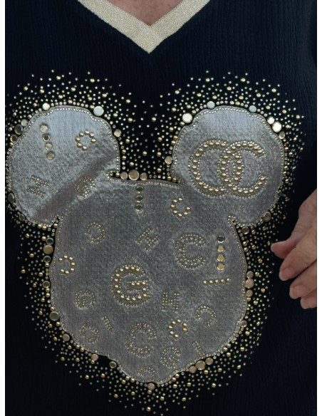 Camiseta bambula Mickey strass negra